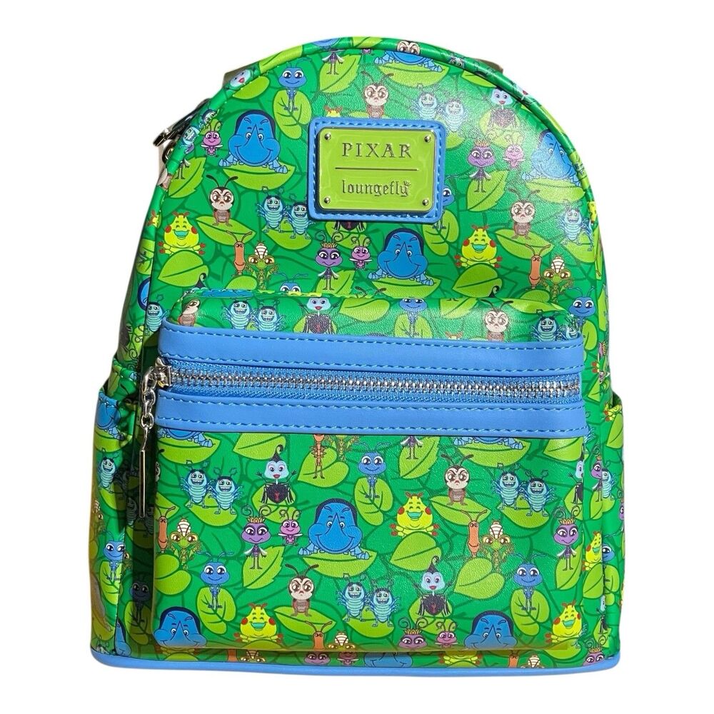 LOUNGEFLY Backpack Adult Green Disney Pixar A Bugs‎ Life Mini All Over Blue Flik